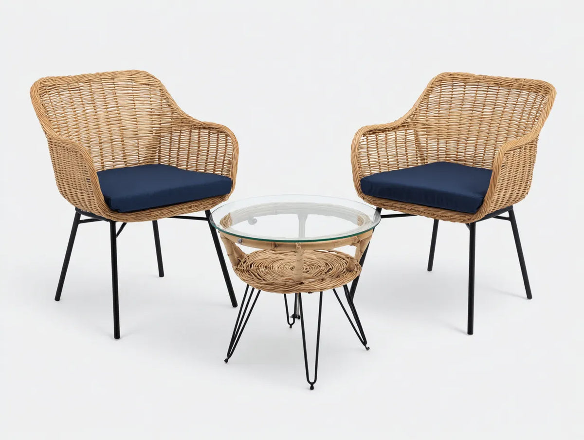 Set di tavolo e sedie da esterno 168×72×84 cm - rattan sintetico naturale e blu - set conversazione per balcone