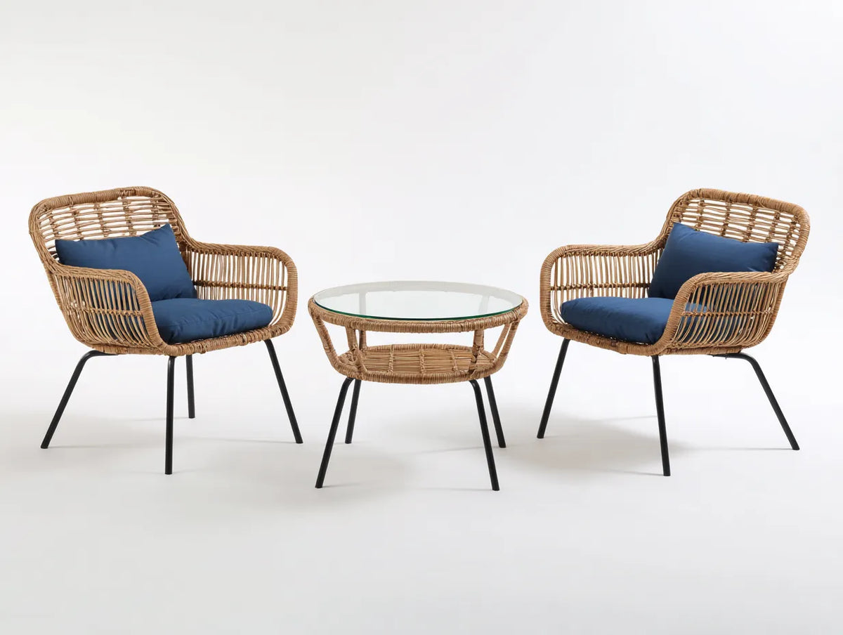 Set di tavolo e sedie da esterno 165×70×85 cm - rattan sintetico naturale e blu - set relax per balcone