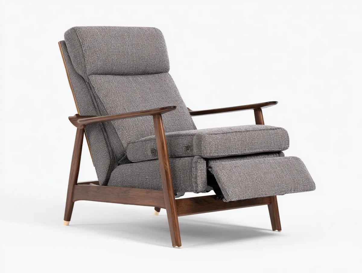 Poltrona reclinabile da soggiorno 76×92×101 cm - tessuto grigio e marrone scuro - poggiapiedi integrato