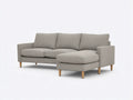 Divano angolare da soggiorno 255×155×84 cm - tessuto grigio chiaro e legno naturale - chaise longue integrata