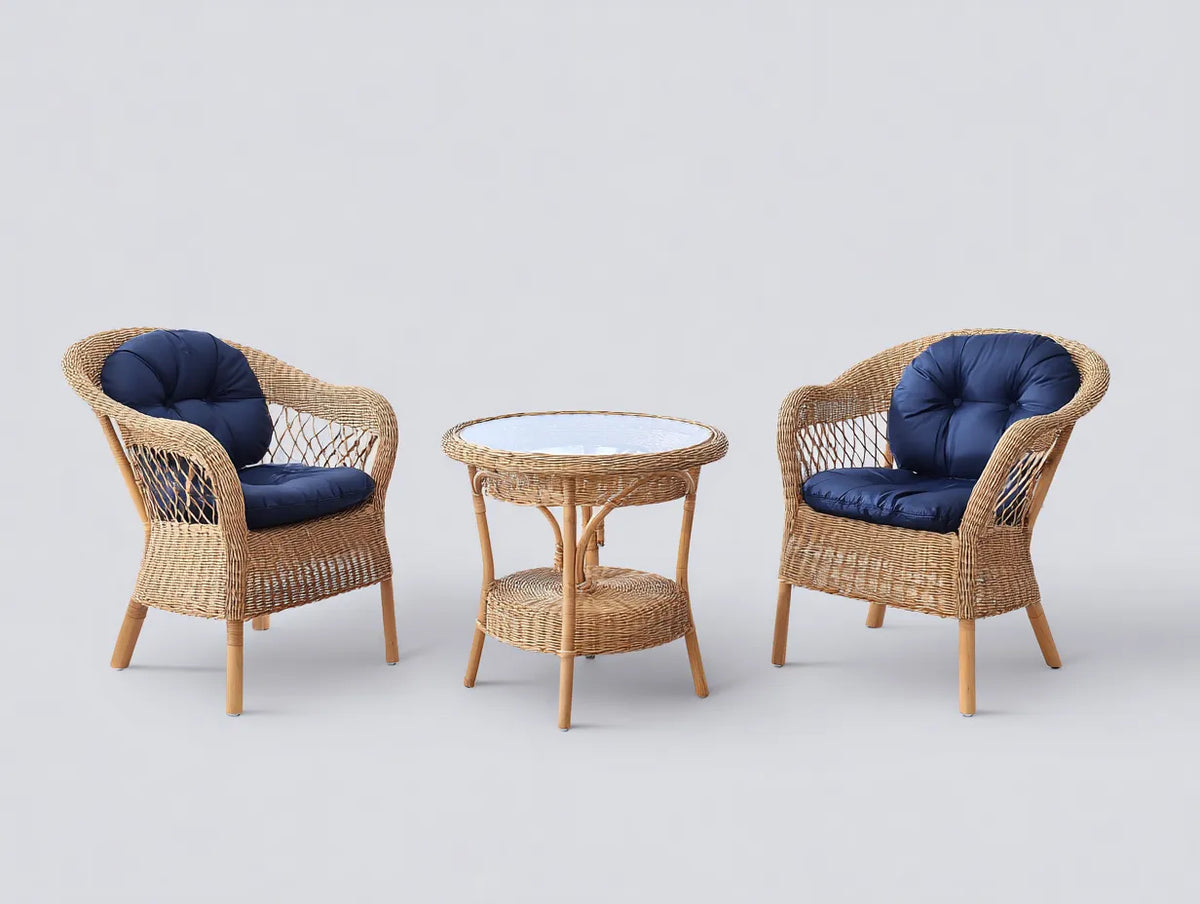 Set da esterno in rattan 145×70×85 cm - naturale e blu - stile moderno per balcone