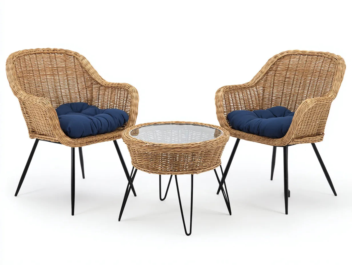 Set da esterno in rattan 148×72×88 cm - naturale e blu - stile moderno per balcone