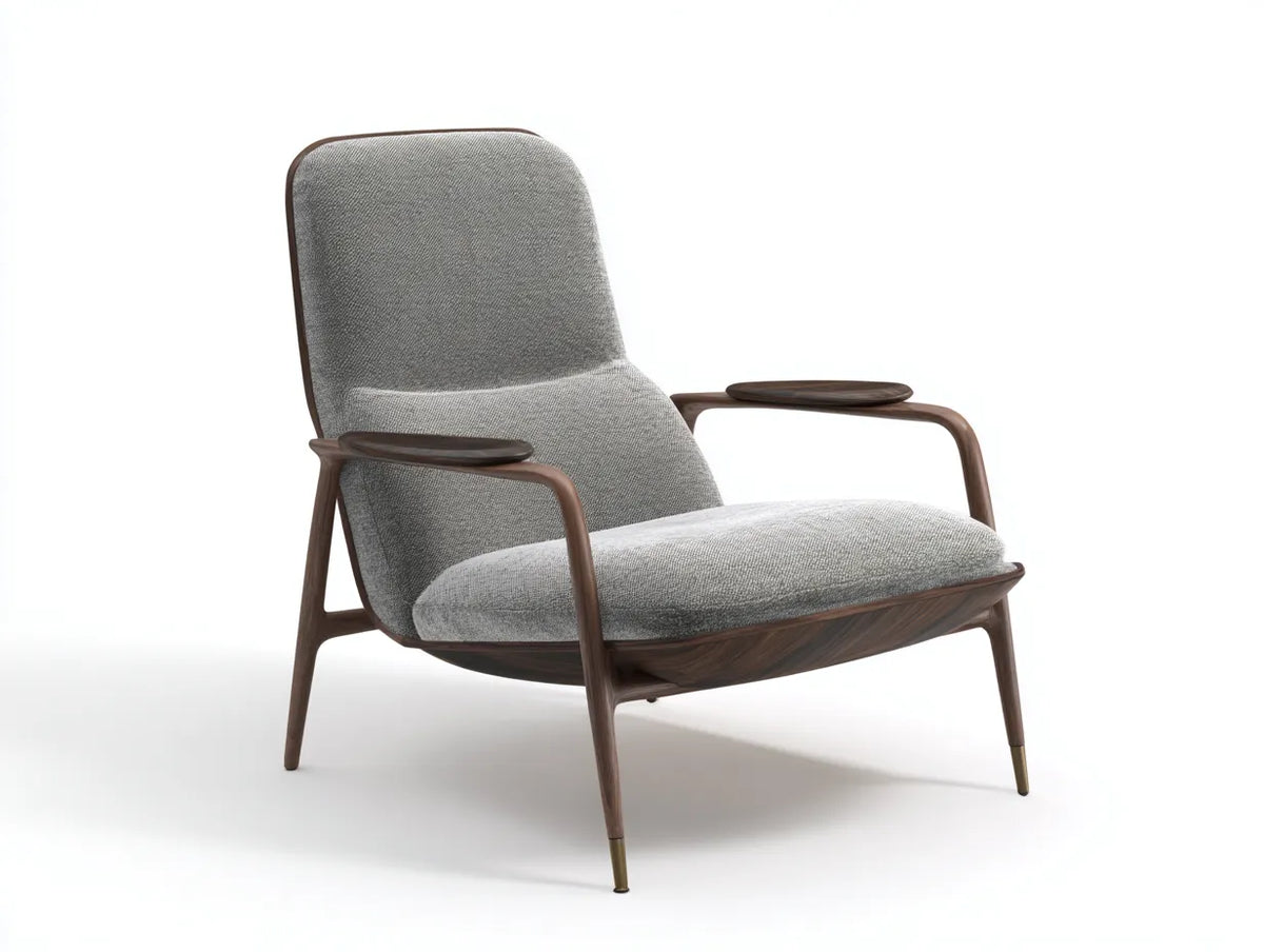 Poltrona Reclinabile 74×86×90 cm - tessuto grigio chiaro e legno marrone - design elegante per soggiorno