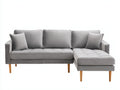 Divano angolare da soggiorno 250×155×88 cm - tessuto grigio chiaro e legno naturale - chaise longue integrata
