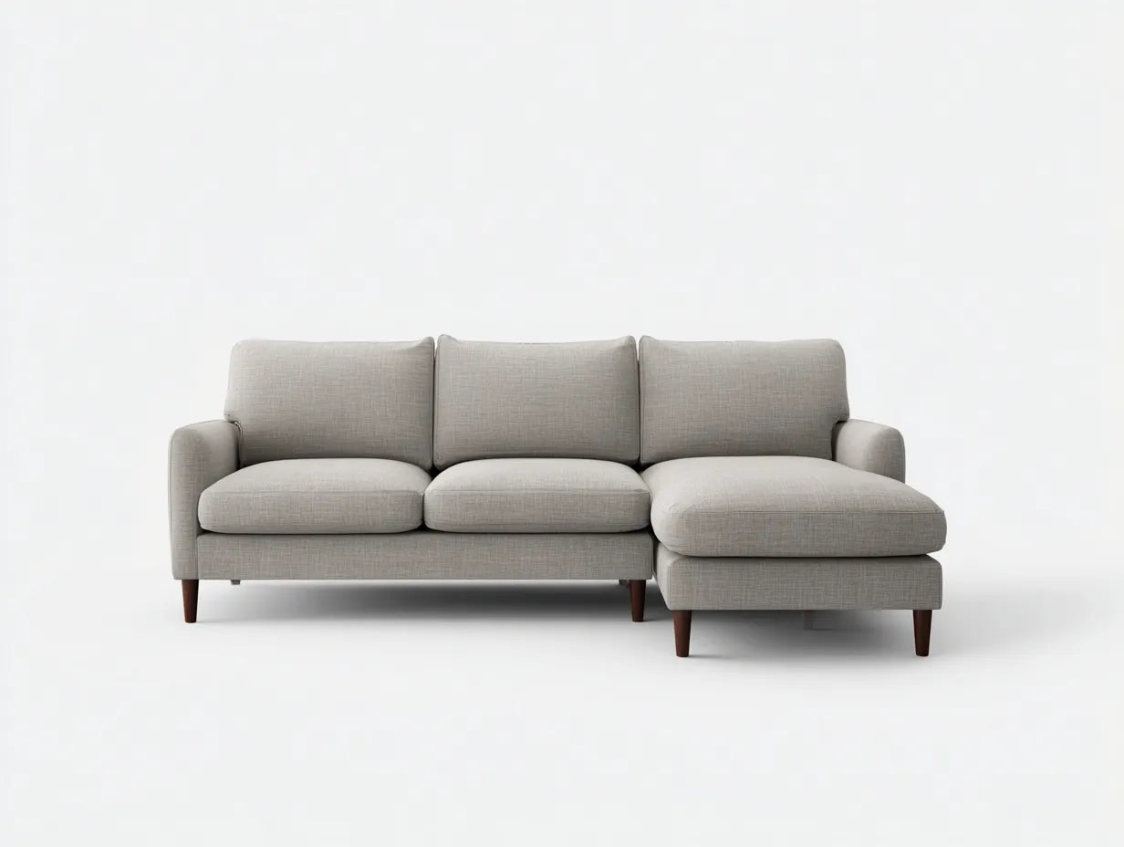 Divano con penisola 240×145×84 cm - tessuto beige e legno marrone - stile contemporaneo per soggiorno