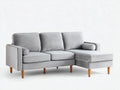 Divano angolare da soggiorno 242×150×86 cm - tessuto grigio chiaro e legno naturale - chaise longue integrata
