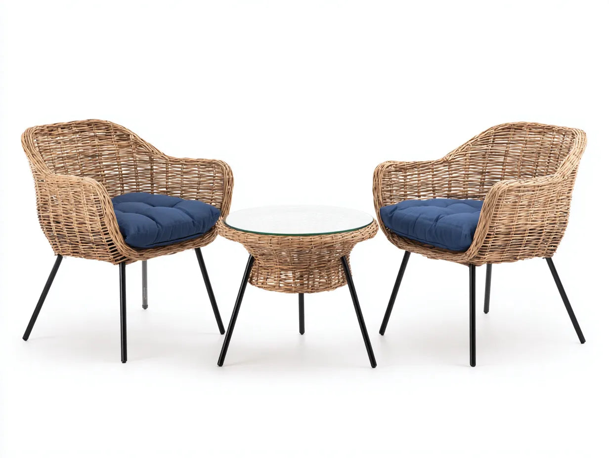 Set di tavolo e sedie da esterno 150×65×82 cm - rattan sintetico naturale e blu - set relax per balcone