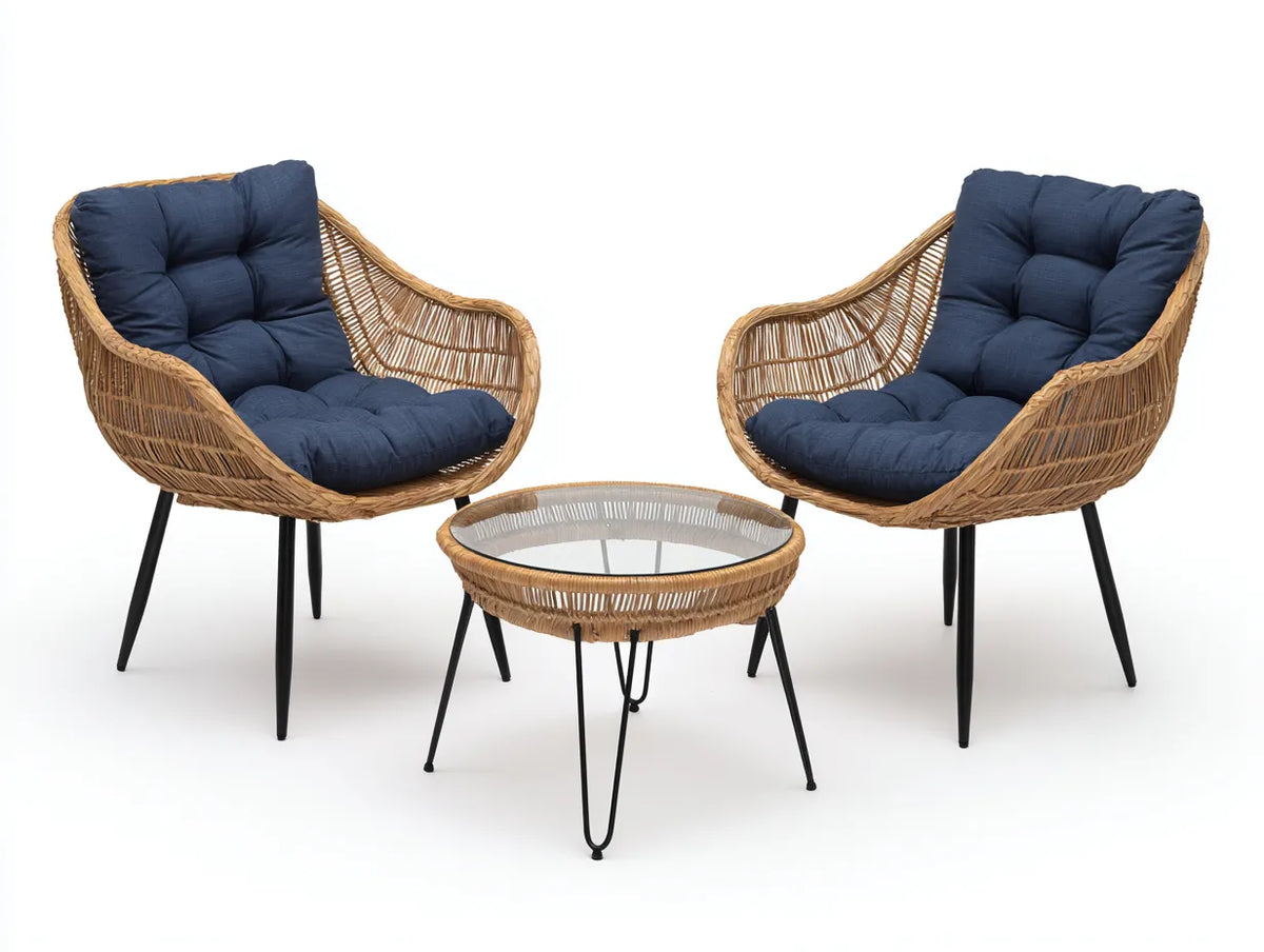 Set di tavolo e sedie da esterno 170×75×87 cm - rattan sintetico naturale e blu - set relax per balcone