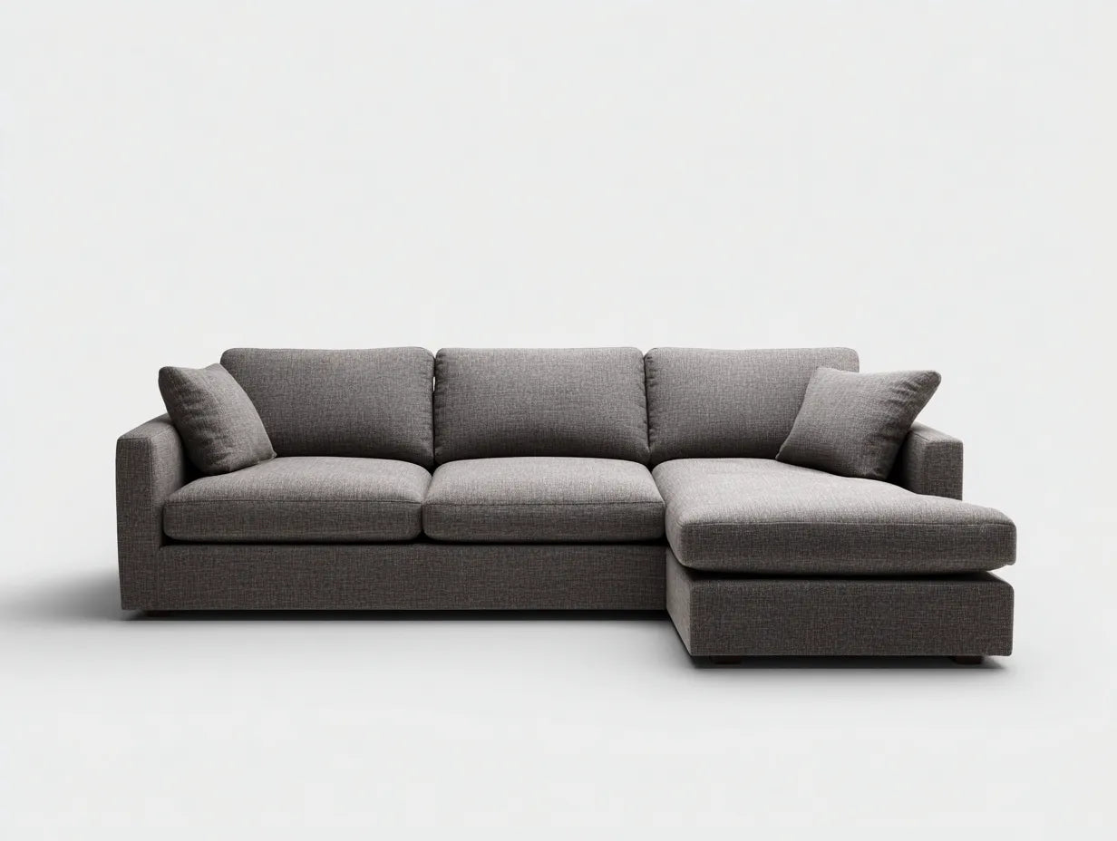 Divano angolare da soggiorno 285×160×85 cm - tessuto grigio - chaise longue integrata