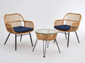 Set di tavolo e sedie da esterno 72×70×84 cm - rattan beige e tessuto blu - design moderno per terrazza
