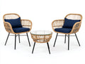 Set di tavolo e sedie da esterno 70×72×84 cm - rattan beige e tessuto blu - stile naturale per terrazza