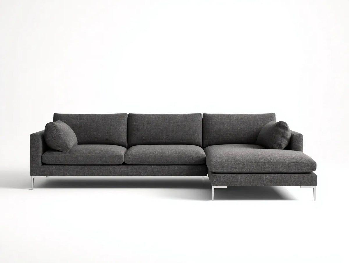 Divano con penisola in tessuto 270×160×84 cm - grigio e argento - stile moderno per soggiorno